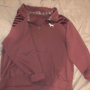 large pink quarter zip with zebra print